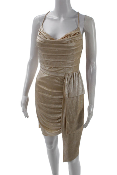 Badgley Mischka Women Bodycon Mini Dress Beige Buckle Sleeveless Size 2
