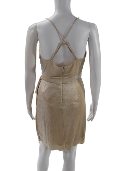 Badgley Mischka Women Bodycon Mini Dress Beige Buckle Sleeveless Size 2