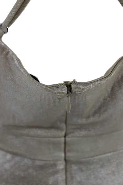 Badgley Mischka Women Bodycon Mini Dress Beige Buckle Sleeveless Size 2