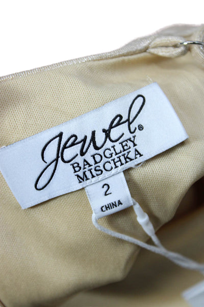 Badgley Mischka Women Bodycon Mini Dress Beige Buckle Sleeveless Size 2
