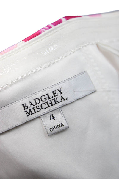 Badgley Mischka Women A-Line Mini Floral Pink Dress Zip Sleeveless Size 4