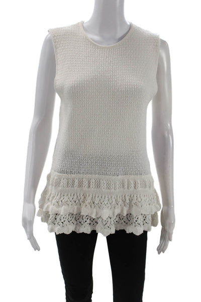 Zara Womens Sleeveless Tunic Crew Neck White Solid Size L