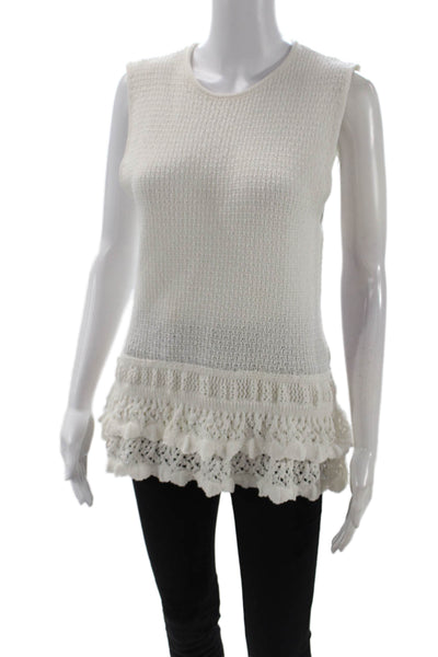 Zara Womens Sleeveless Tunic Crew Neck White Solid Size L