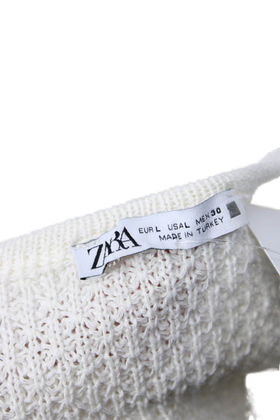 Zara Womens Sleeveless Tunic Crew Neck White Solid Size L