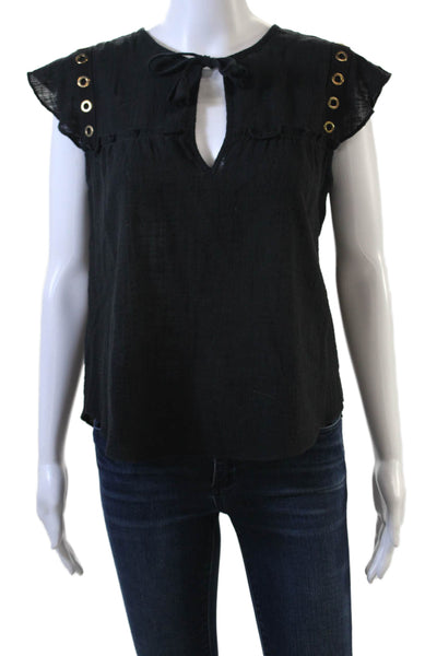 Misa Womens Black Bohemian Blouse Cap Sleeve Drawstring Size XS