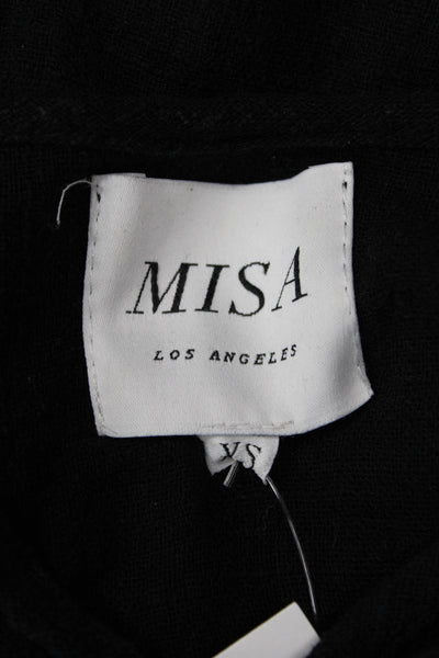 Misa Womens Black Bohemian Blouse Cap Sleeve Drawstring Size XS