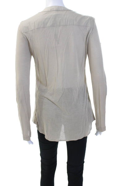 BCBGMAXAZRIA Women Beige V-Neck Long Sleeve Tunic Button-Up Petite Size S
