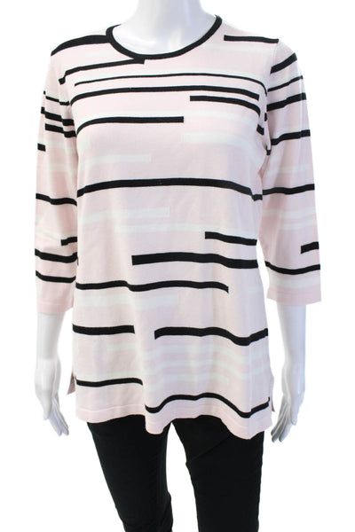 J Envie Women Basic Tunic Striped Black Crew Neck 3/4 Sleeve Size S