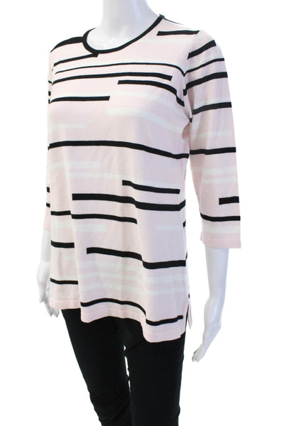 J Envie Women Basic Tunic Striped Black Crew Neck 3/4 Sleeve Size S