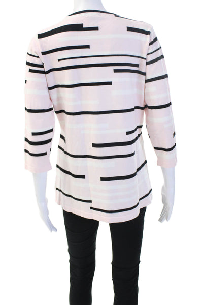 J Envie Women Basic Tunic Striped Black Crew Neck 3/4 Sleeve Size S