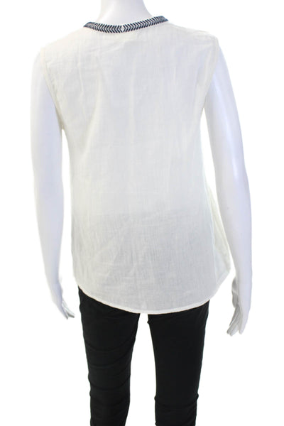 Hartford Womens Sleeveless V-Neck Tunic Blouse White Geometric Cotton Size 1