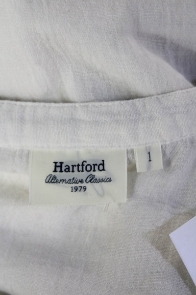 Hartford Womens Sleeveless V-Neck Tunic Blouse White Geometric Cotton Size 1