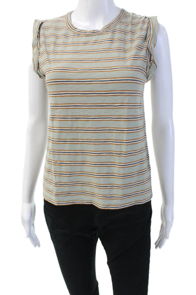 Veronica Beard, Women Basic Jersey Striped Sleeveless T-Shirt Beige Size XS