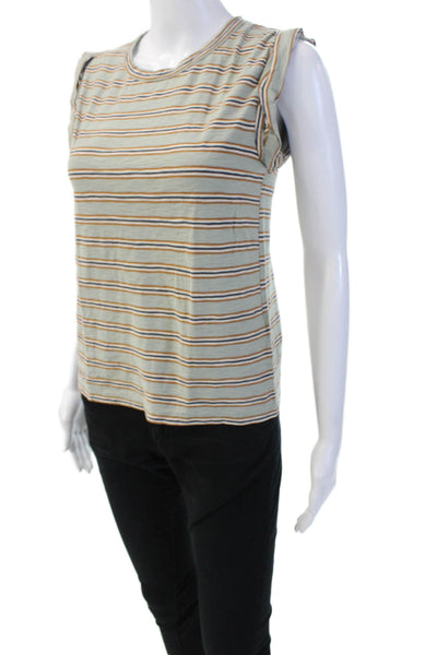 Veronica Beard, Women Basic Jersey Striped Sleeveless T-Shirt Beige Size XS