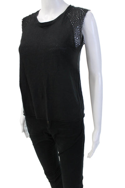 Generation Love Women Black Linen Sleeveless Tank Crew Neck Size XS