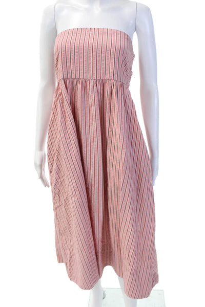 Sundays Women Sundress Pink Striped Cotton Blend Knee Length Sleeveless Size S