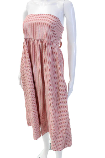 Sundays Women Sundress Pink Striped Cotton Blend Knee Length Sleeveless Size S