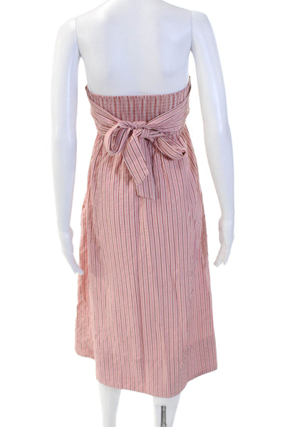 Sundays Women Sundress Pink Striped Cotton Blend Knee Length Sleeveless Size S