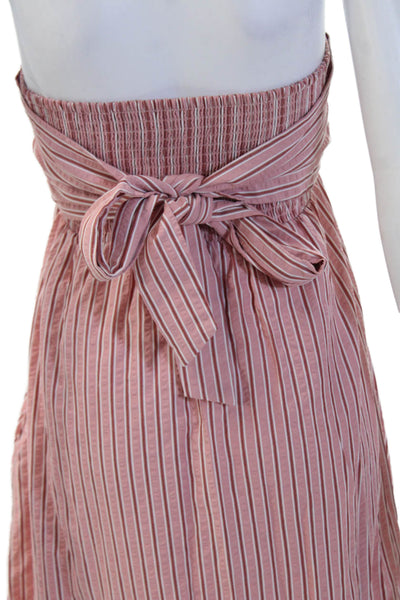 Sundays Women Sundress Pink Striped Cotton Blend Knee Length Sleeveless Size S