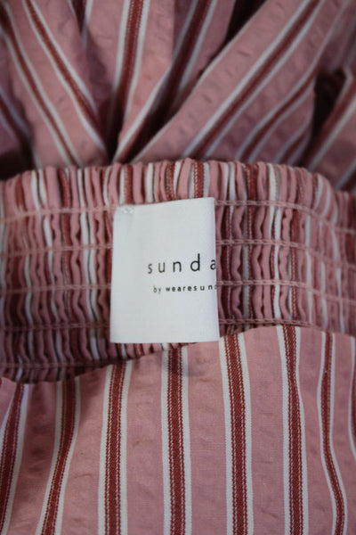 Sundays Women Sundress Pink Striped Cotton Blend Knee Length Sleeveless Size S