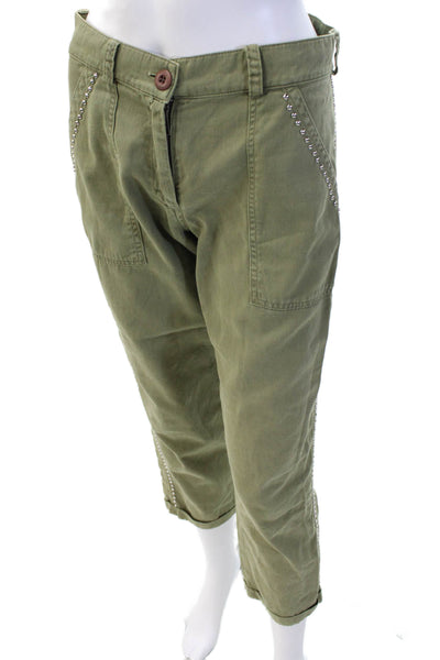 Monrow, Womens Cropped Khaki Pants Army Green Button Cotton Size 25