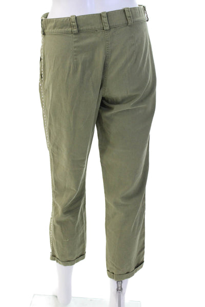 Monrow, Womens Cropped Khaki Pants Army Green Button Cotton Size 25