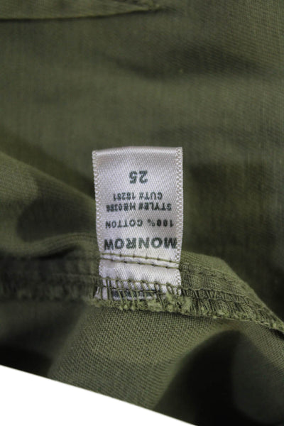 Monrow, Womens Cropped Khaki Pants Army Green Button Cotton Size 25