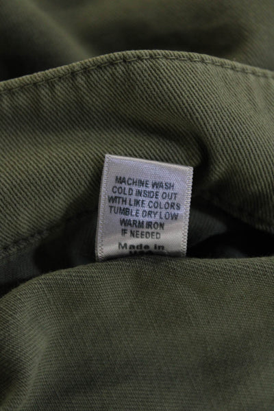 Monrow, Womens Cropped Khaki Pants Army Green Button Cotton Size 25