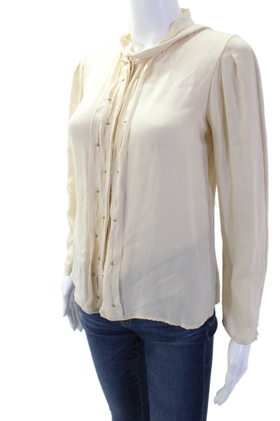 Carolina Herrera Womens High Neck Long Sleeve Silk Blouse Beige Size 4