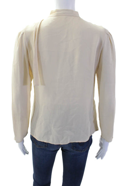 Carolina Herrera Womens High Neck Long Sleeve Silk Blouse Beige Size 4
