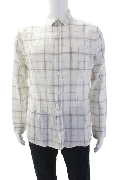 Vince Mens Plaid Button Down Shirt Multi Colored Cotton Blend Size Small