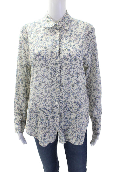 Xirena Women White Floral Cotton Collared Button-Up Long Sleeve Boho Size XS