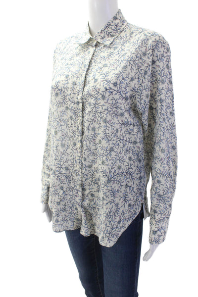 Xirena Women White Floral Cotton Collared Button-Up Long Sleeve Boho Size XS