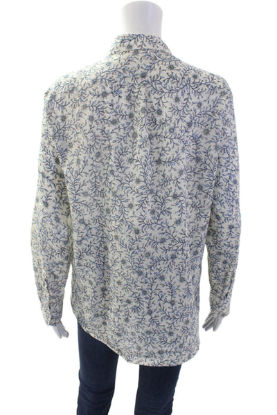 Xirena Women White Floral Cotton Collared Button-Up Long Sleeve Boho Size XS