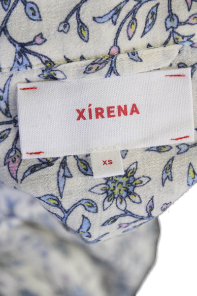 Xirena Women White Floral Cotton Collared Button-Up Long Sleeve Boho Size XS