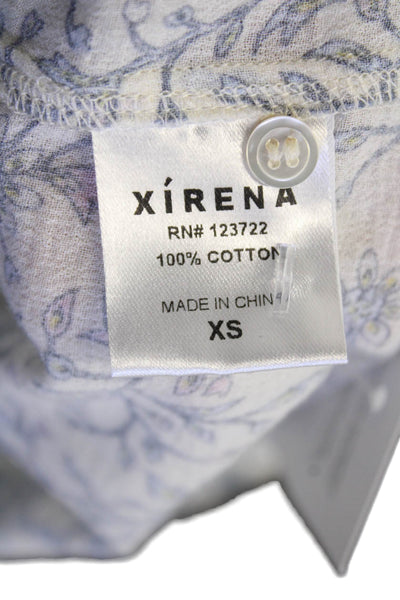 Xirena Women White Floral Cotton Collared Button-Up Long Sleeve Boho Size XS