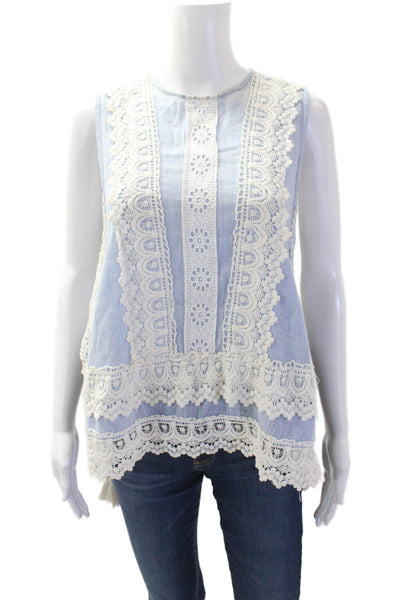 Zara Woman Women Light Blue Sleeveless Tunic Button Crewneck Cotton Size M