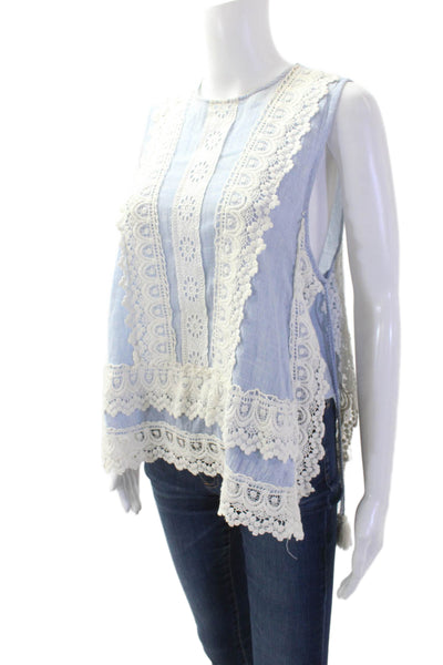 Zara Woman Women Light Blue Sleeveless Tunic Button Crewneck Cotton Size M