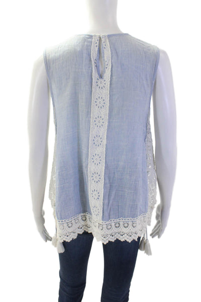 Zara Woman Women Light Blue Sleeveless Tunic Button Crewneck Cotton Size M