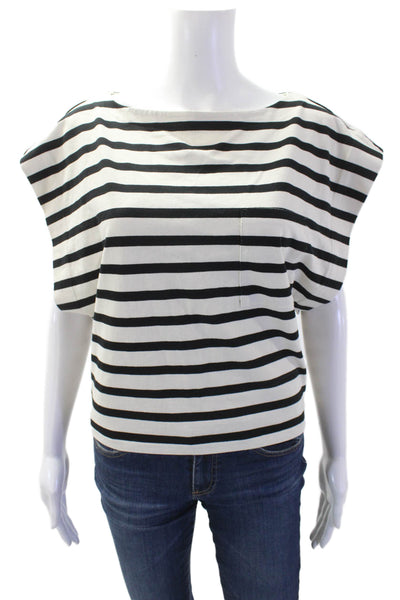 J Crew Womens Basic Striped Black Cotton Short Sleeve T-Shirt Nautical Size M