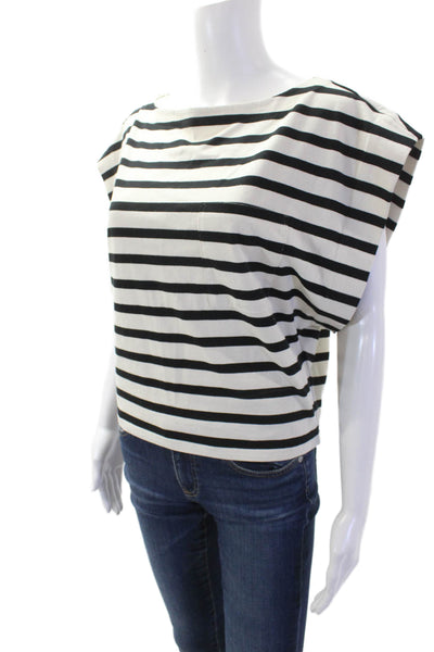 J Crew Womens Basic Striped Black Cotton Short Sleeve T-Shirt Nautical Size M