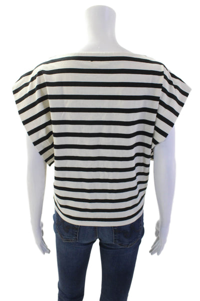 J Crew Womens Basic Striped Black Cotton Short Sleeve T-Shirt Nautical Size M