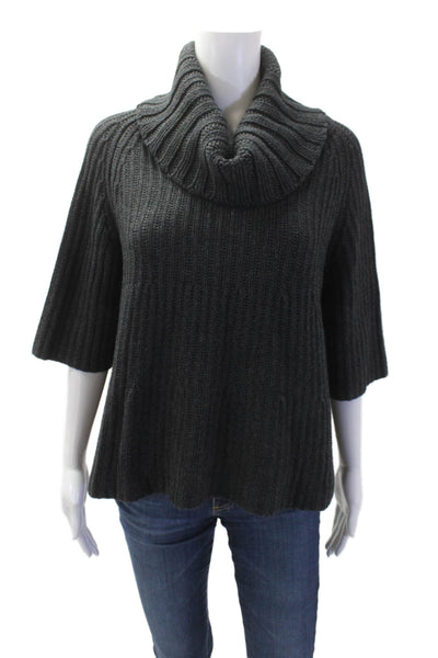 Theory Women Dark Gray Turtleneck Pullover 3/4 Sleeve Size L