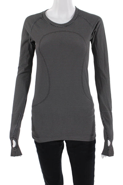 Lululemon Womens Black Striped Long Sleeve Crew Neck Top Size S