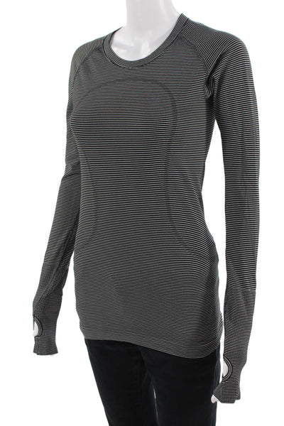 Lululemon Womens Black Striped Long Sleeve Crew Neck Top Size S