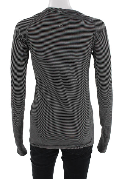 Lululemon Womens Black Striped Long Sleeve Crew Neck Top Size S