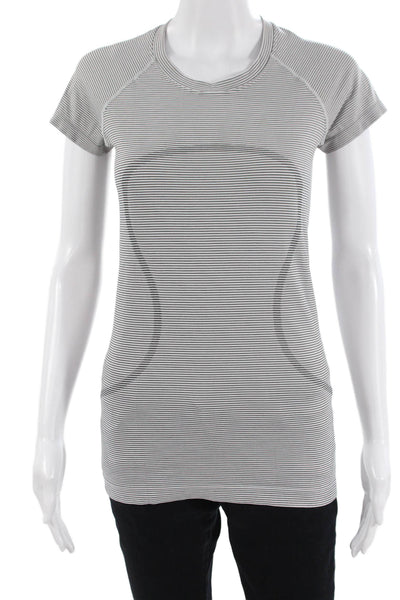 Lululemon Women Striped Crew Neck Short Sleeve Basic T-Shirt Gray Size S