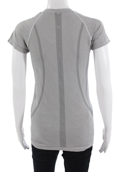 Lululemon Women Striped Crew Neck Short Sleeve Basic T-Shirt Gray Size S