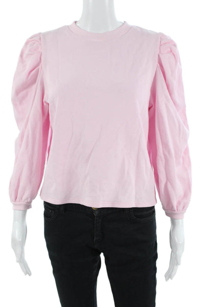 Designer Womens Basic Pink Pima Cotton Crew Neck Long Sleeve T-Shirt Size XS