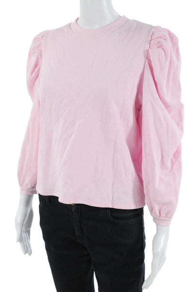 Designer Womens Basic Pink Pima Cotton Crew Neck Long Sleeve T-Shirt Size XS